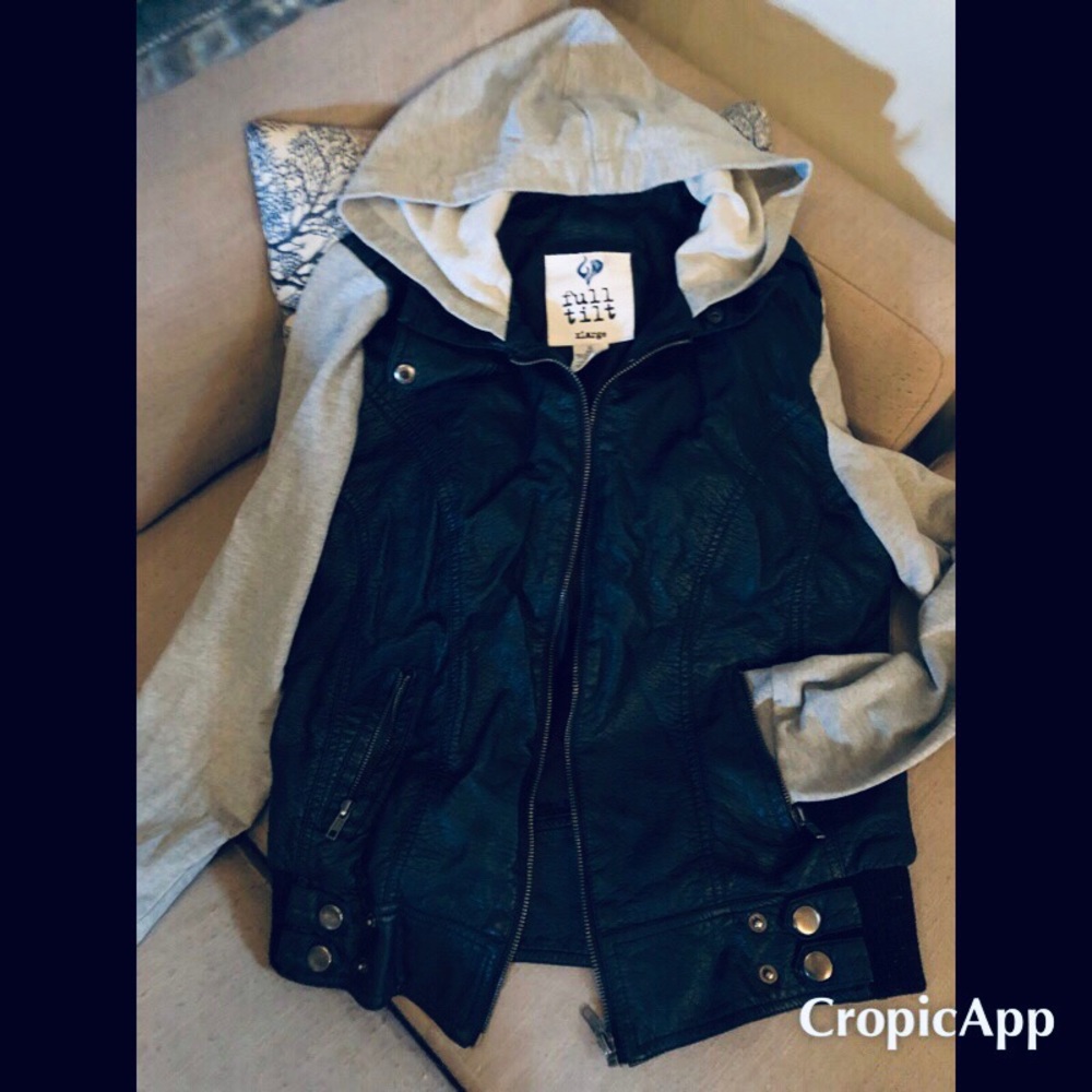 Sweater hoodie / leather jacket